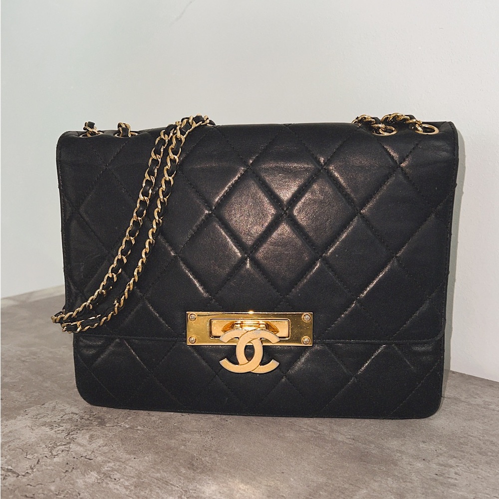 Chanel Cruise 2014 Black Lambskin Quilted Golden Class Medium Flap Bag